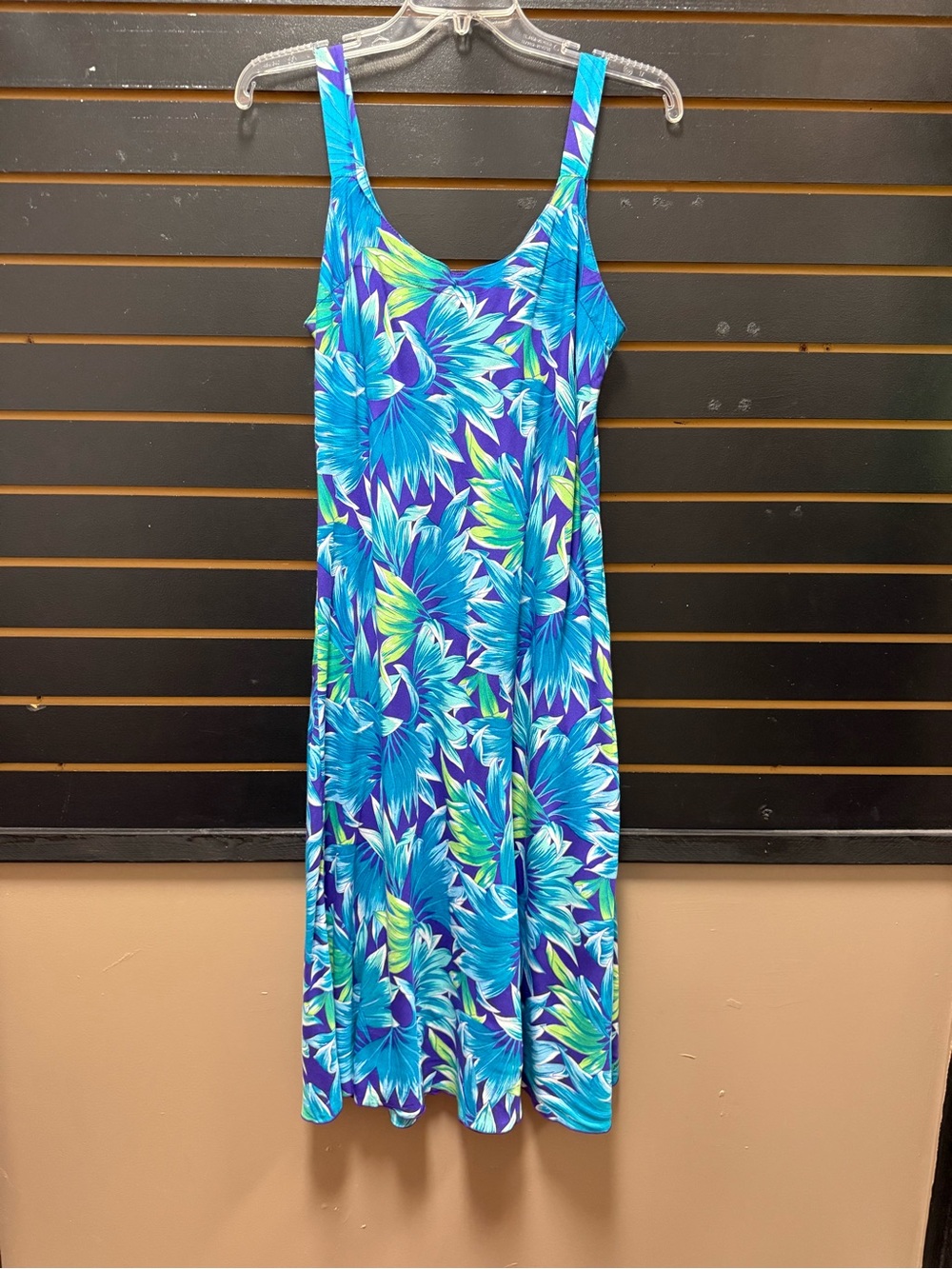 Vintage Rainbow Jo Hawaiian Tropical Sundress Blue Purple Rayon Midi Dress